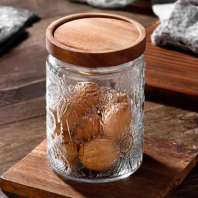 Custde Glass Storage Jars With Airtight Lid, 23.7oz Container For Kitchen Counter with Wooden Lid, brown sugar, candy, coffee, cookie, salt, tea, cute Jar (Sunflower*2) - Image 5